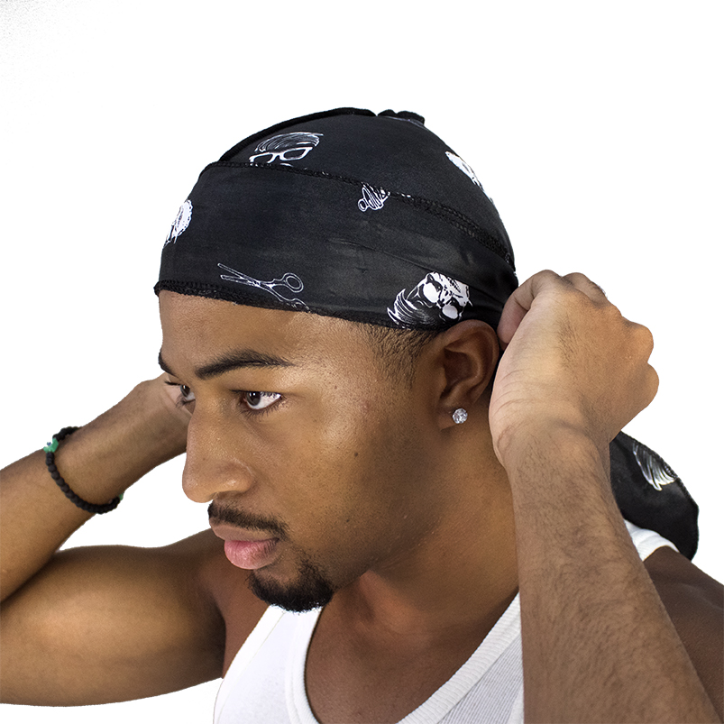 Durag de cetim preto e branco – Mansa's